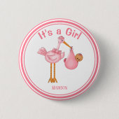 Maßgeschneidertes Baby Shower Stork Baby Girl Button (Vorderseite)