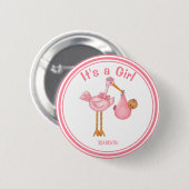 Maßgeschneidertes Baby Shower Stork Baby Girl Button (Vorne & Hinten)