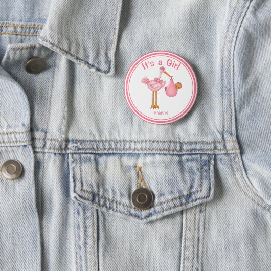 Maßgeschneidertes Baby Shower Stork Baby Girl Button (Beispiel)