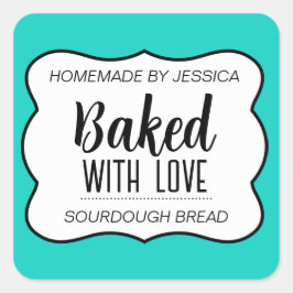 Maßgeschneidertes Backed mit Liebe Label HM012sqv3 Quadratischer Aufkleber