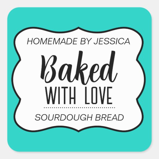 Maßgeschneidertes Backed mit Liebe Label HM012sqv3 Quadratischer Aufkleber (Vorderseite)