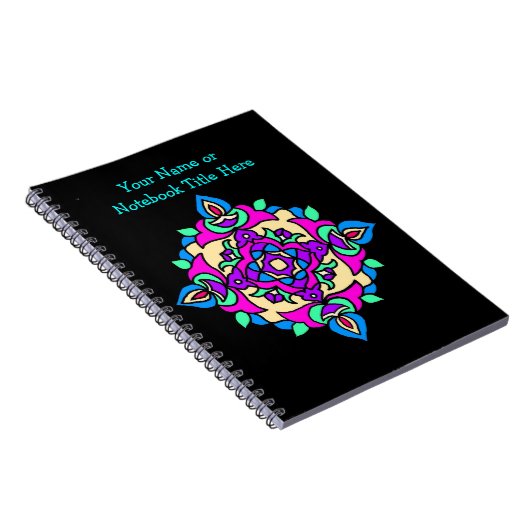 Maßgeschneidertes Black Spiral Notebook Rangoli Mu Notizblock (Rechte Seite)