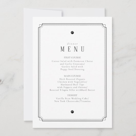 Maßgeschneidertes Black & White Wedding Menu Weiß (Vorderseite)