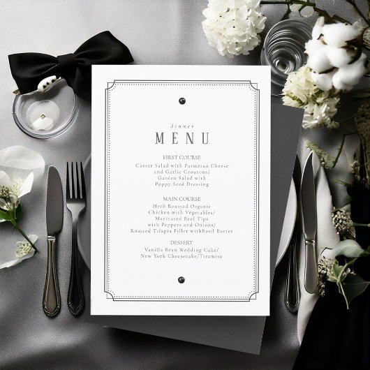 Maßgeschneidertes Black & White Wedding Menu Weiß