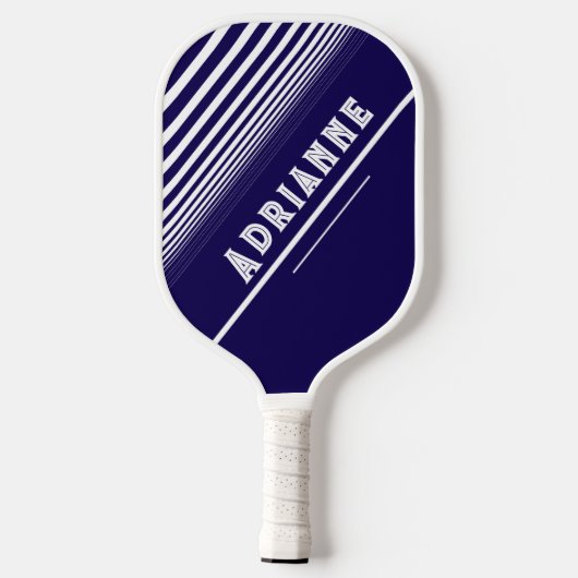Maßgeschneidertes Blau mit weißen Linien Pickleball Schläger (Rückseite)