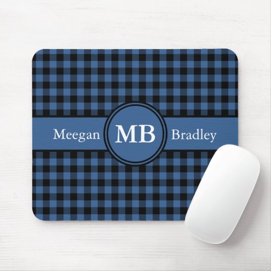 Maßgeschneidertes Blau und Schwarz-Gingham Mousepad (Mit Mouse)