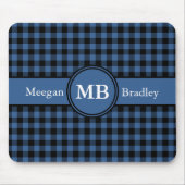Maßgeschneidertes Blau und Schwarz-Gingham Mousepad (Vorne)