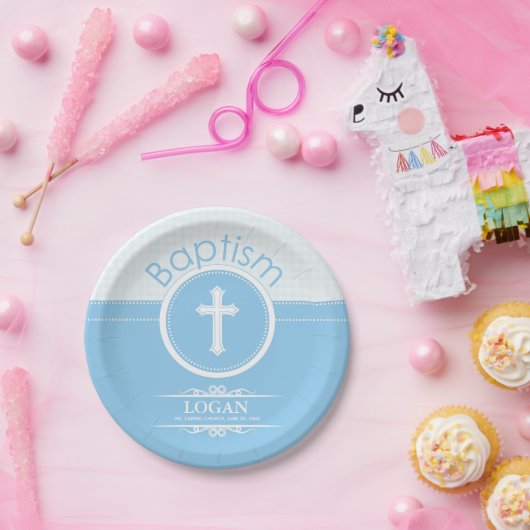 Maßgeschneidertes, blaues Kind Gottes Taufe Pappteller (Party)