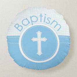 Maßgeschneidertes, blaues Kind Gottes Taufe Rundes Kissen