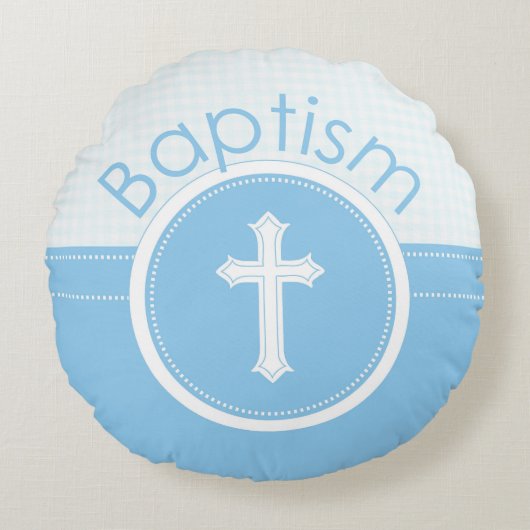 Maßgeschneidertes, blaues Kind Gottes Taufe Rundes Kissen (Vorderseite)