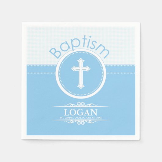 Maßgeschneidertes, blaues Kind Gottes Taufe Serviette (Vorderseite)