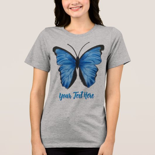 Maßgeschneidertes Blue Butterfly Design Tri-Blend Shirt (Vorderseite)