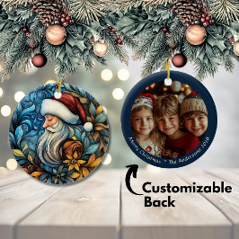 Maßgeschneidertes Blue Vintag Santa Weihnachten Keramik Ornament