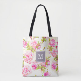 Maßgeschneidertes Blumenmuster Alte Rose Monogramm Tasche