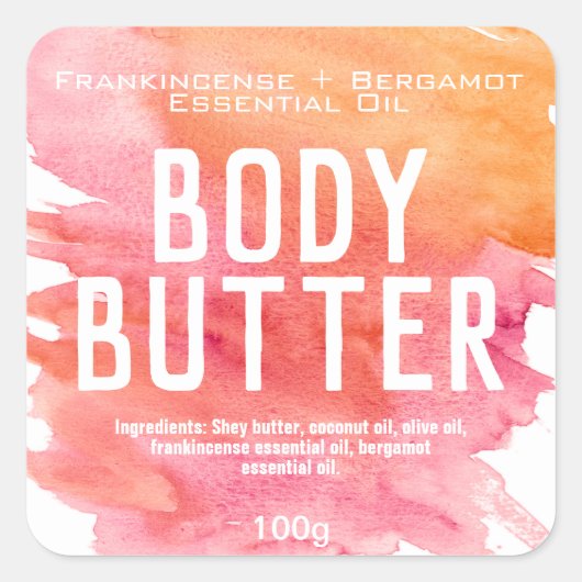 Maßgeschneidertes Body Butter Etikett Quadratischer Aufkleber (Vorderseite)