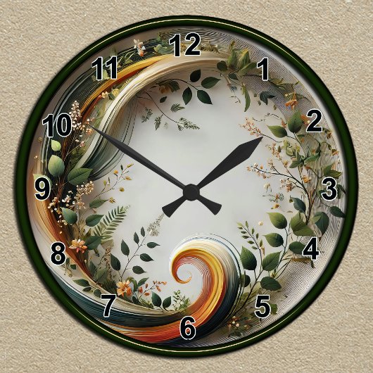 Maßgeschneidertes botanisches Swirl-Natureledesign Runde Wanduhr