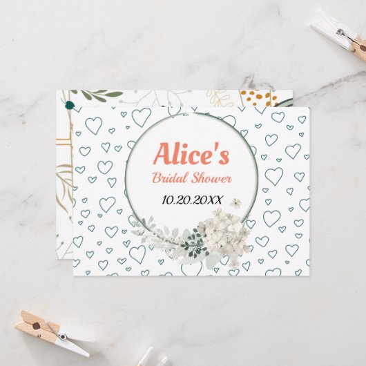 Maßgeschneidertes Brautparty für moderne Blumenrah Einladung (Vorderseite/Rückseite Beispiel)