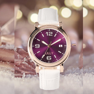 Maßgeschneidertes Chic Monogram Girly Hot Pink Met Armbanduhr