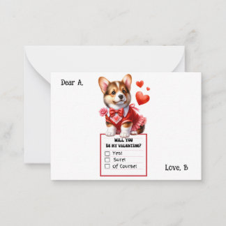 Maßgeschneidertes Corgi Puppy Valentine Mitteilungskarte