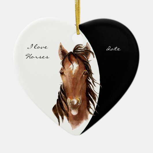 Maßgeschneidertes Datum in der Liebe Pferde Wasser Keramik Ornament (Vorne)