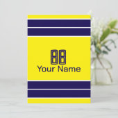 Maßgeschneidertes Design von Gelb und Blau Streife Einladung (Stehend Vorderseite)