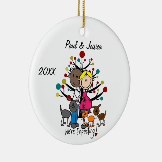 Maßgeschneidertes Expectant Paar 2 Hunde 1 Katze O Keramik Ornament (Rechts)