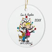 Maßgeschneidertes Expectant-Paar mit Hundeverzieru Keramik Ornament (Links)