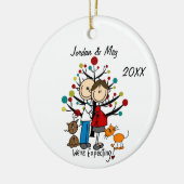 Maßgeschneidertes Expectant-Paar mit zwei Katzen-O Keramikornament (Links)