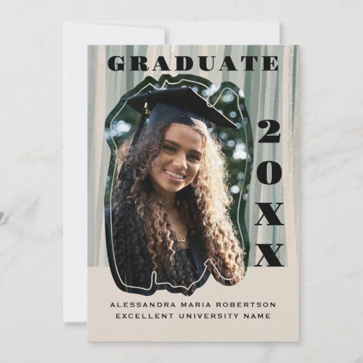 Maßgeschneidertes Foto Abschluss Beige Salbeigrün Ankündigung (Vorderseite)