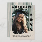 Maßgeschneidertes Foto Abschluss Beige Salbeigrün  Ankündigung (Vorne/Hinten)