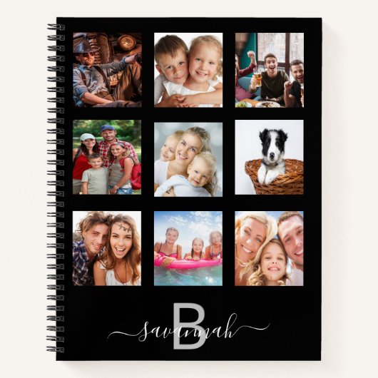 Maßgeschneidertes Foto Collage Monogramm Schwarz, Notizblock (Vorderseite)