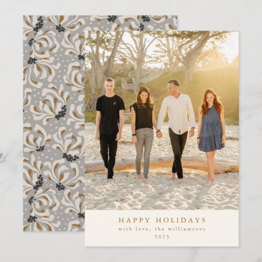 Maßgeschneidertes Foto Graues botanisches Elegante Feiertagskarte (Vorne/Hinten)