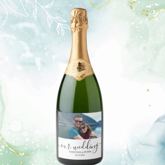 Maßgeschneidertes Foto Moderne Entspannte Hochzeit Schaumweinetikett