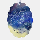 Maßgeschneidertes Foto Niedlich Navy Blue Frohe We Ornament Karte (Links)