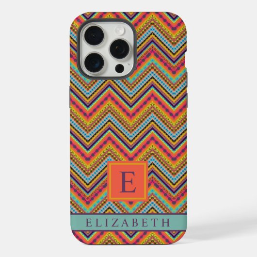 Maßgeschneidertes, gelb-blau-Zickzack Muster iPhone Hülle (Rückseite)