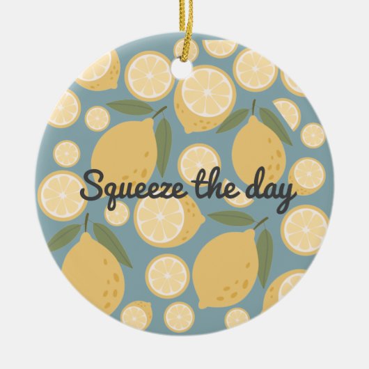Maßgeschneidertes gelbes Zitronenmuster Keramik Ornament (Vorne)