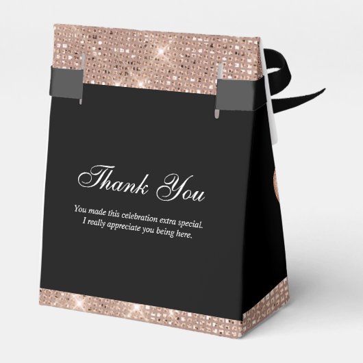 Maßgeschneidertes Glam Black and Rose Gold Geschenkschachtel (Rückseite)