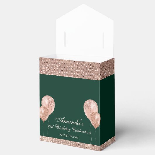 Maßgeschneidertes Glam Smaragdgrün und Rose Gold Geschenkschachtel (Geöffnet)