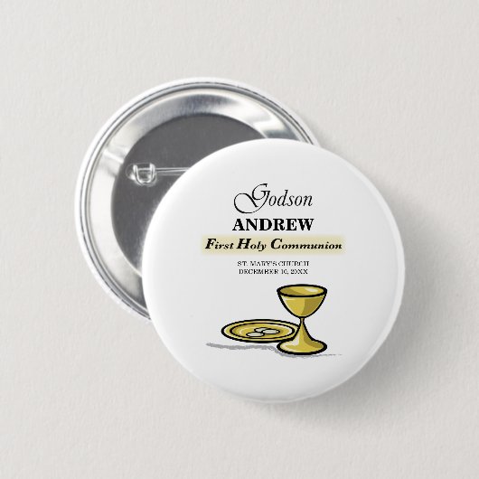 Maßgeschneidertes, Godson First Communion Chalice Button (Vorne & Hinten)