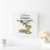 Maßgeschneidertes, Godson First Communion Chalice Quadratische Wanduhr (Zuhause)