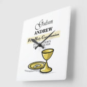 Maßgeschneidertes, Godson First Communion Chalice Quadratische Wanduhr (Winkel)