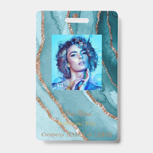 Maßgeschneidertes Gold Aquamarin Blue MARBLE Name  Ausweis (Vorderseite)