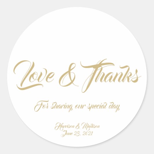 Maßgeschneidertes Goldskript Hochzeitsgeschenk für Runder Aufkleber (Vorderseite)