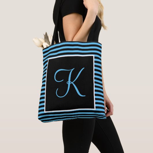 Maßgeschneidertes Groß Erstblau und Schwarz Streif Tasche (Von Nahem)