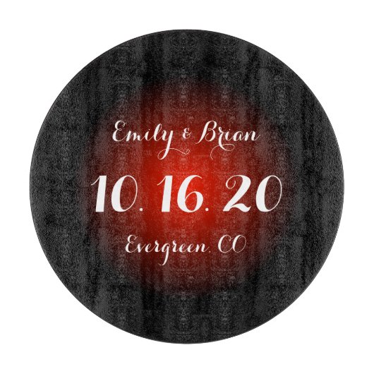 Maßgeschneidertes Hochzeitsbrett aus schwarzem Gla Schneidebrett (Vorderseite)