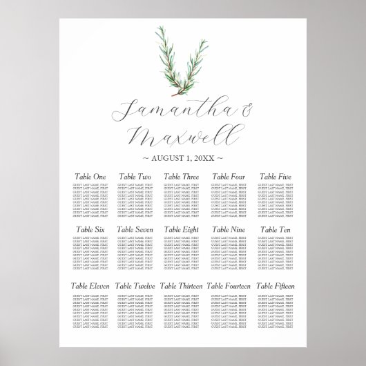 Maßgeschneidertes Hochzeitsdiagramm Wasserfarbenro Poster (Vorne)