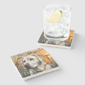 Maßgeschneidertes Hochzeitsgeschenk, weißes Labrad Steinuntersetzer (Seitenansicht)