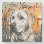 Maßgeschneidertes Hochzeitsgeschenk, weißes Labrad Steinuntersetzer (Vorderseite)