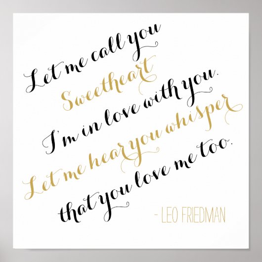 Maßgeschneidertes Hochzeitslied Gold Texte fügen I Poster (Vorne)