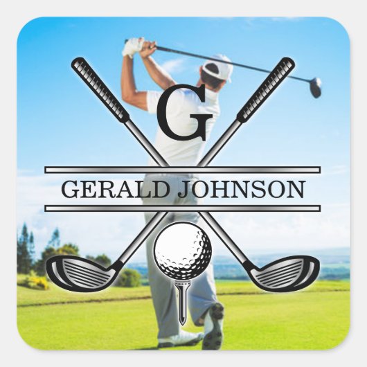 Maßgeschneidertes Image für Golf Monogram Quadratischer Aufkleber (Vorderseite)